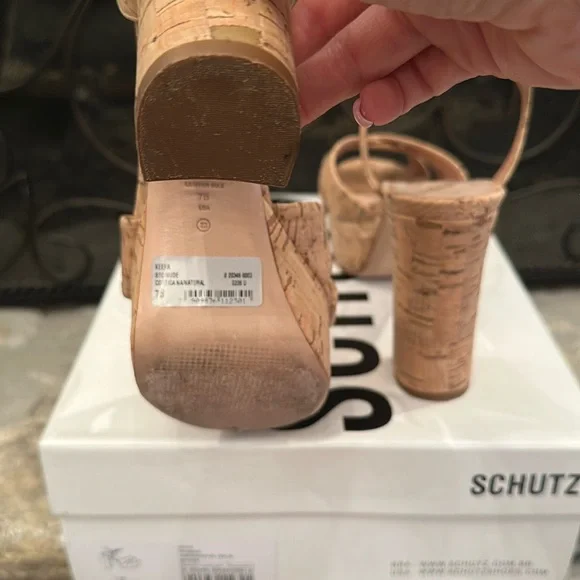 SCHUTZ Tan Platform Heels with Chunky Cork Heel - Picture 10 of 16